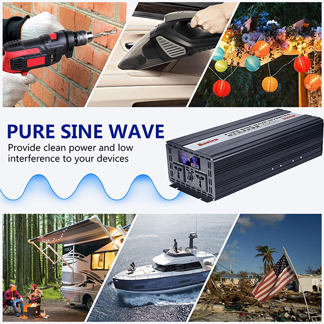 ピュアサイン波 インバーター 600W カーアダプター DC 12V/24V から 110V 220V 安全で安定したバッテリーコンバーター